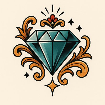 Stylized Diamond Illustration with Ornate Elements