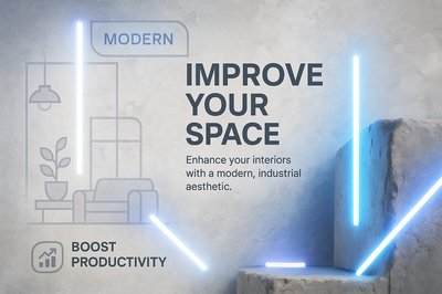Modern Interior Design Ad Slide with Neon Accents