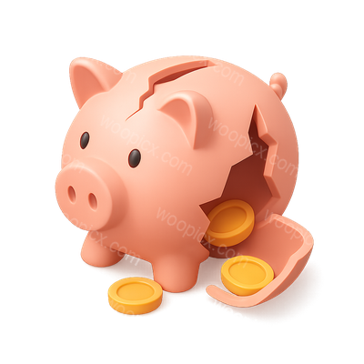 3D Icon of a Broken Piggy Bank with Coins