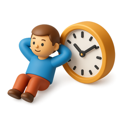 3D Relaxation Icon with Clock and Person