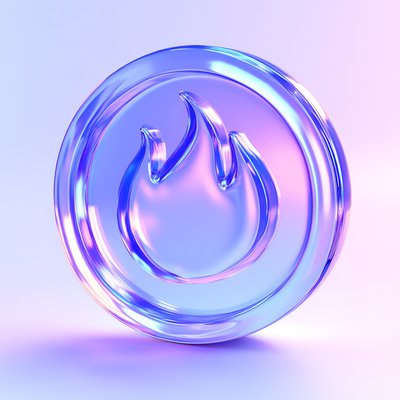 Stylized Glass Flame Icon with Gradient Background