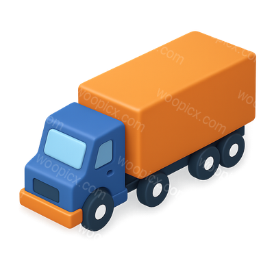 Colorful 3D Truck Icon with Trailer in Isometric View