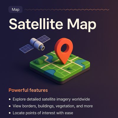 3D Illustration of a Satellite Map with Features