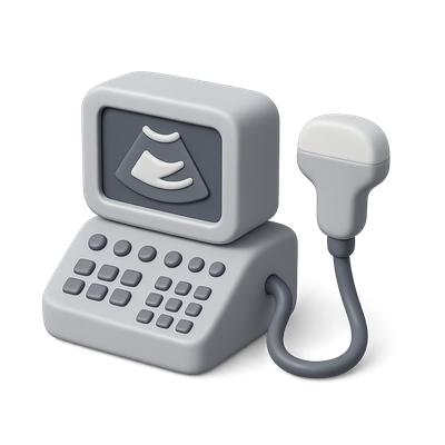 Stylized 3D Ultrasound Machine with Probe Icon