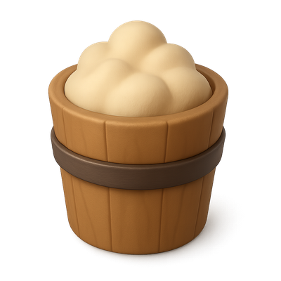 Stylish 3D Pulp Icon in a Wooden Bucket