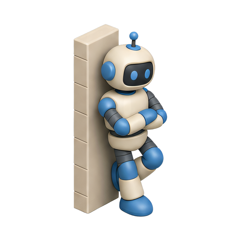 humanoid robot against a wall