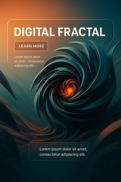Stylized Digital Fractal Artwork with Text Overlay