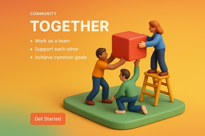 Miniature Teamwork Scene in 3D Style