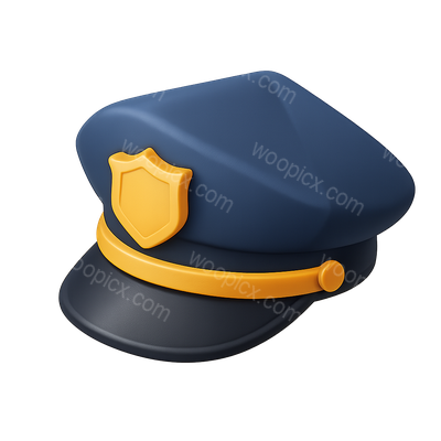 Stylized 3D Police Hat Icon with Isometric View