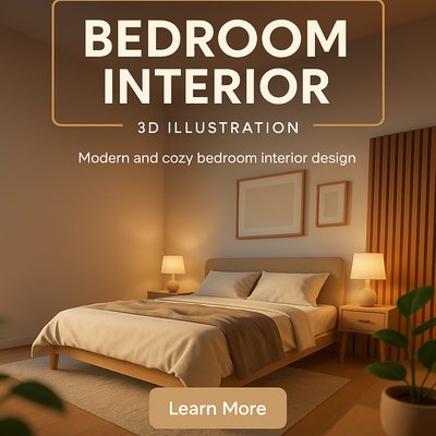Cozy Modern Bedroom Interior 3D Illustration