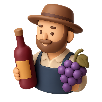 3D Vintner Icon with Wine and Grapes