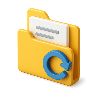 3D Yellow Folder with Document and Circular Arrow Icon