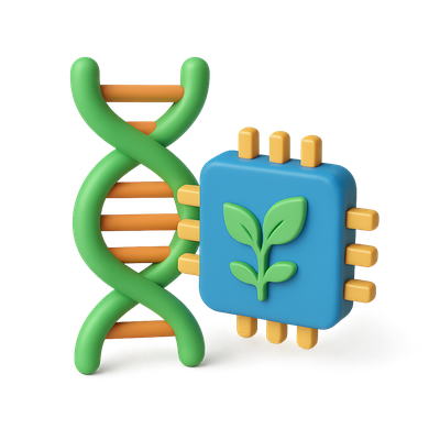 Colorful 3D Bio-Tech Icon with DNA and Chip Design
