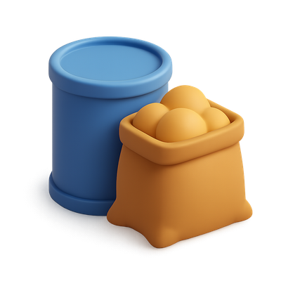 Colorful 3D Isometric Icon of Container and Sack
