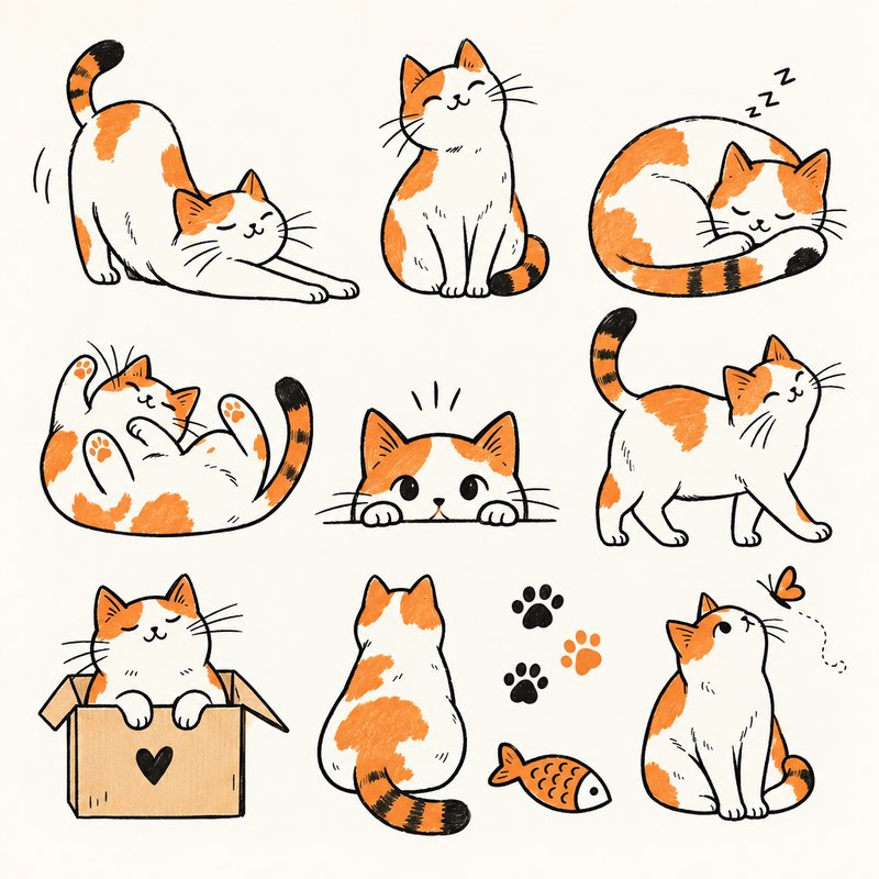 playful cat doodle collection