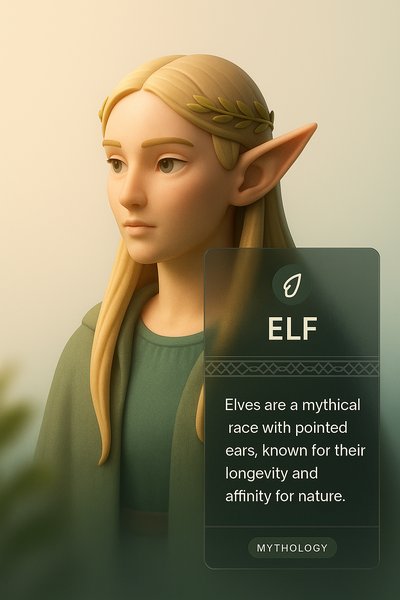 3D Elf Illustration with Text Overlay and Design Elements