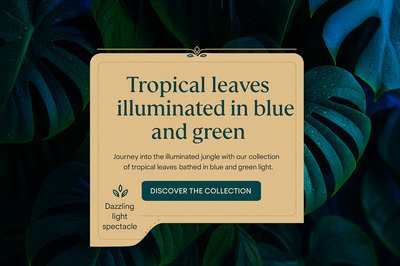 Tropical Leaves Illuminated in Blue and Green for Boho Style Landing Page