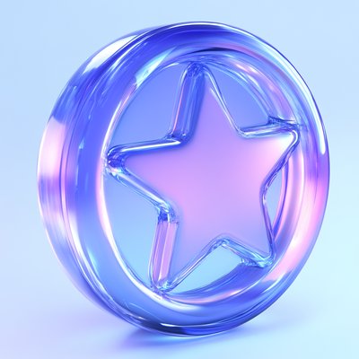 3D Glossy Star Icon with Soft Gradient Colors
