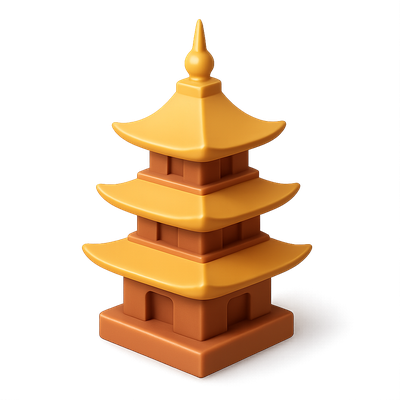 Stylized 3D Pagoda Icon with Isometric View