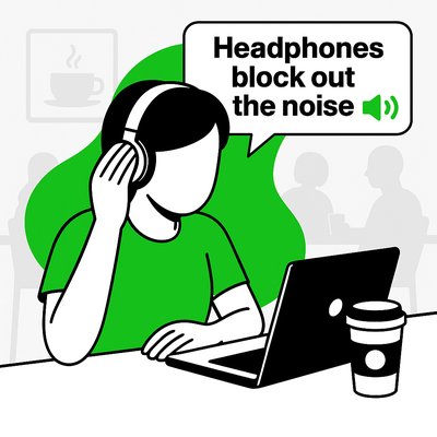 Illustrative Graphic of Focused Work with Headphones