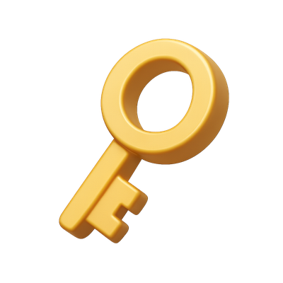 Stylized 3D Key Icon in Isometric View