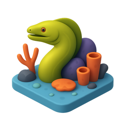 3D Moray Eel Icon in Vibrant Reef Setting
