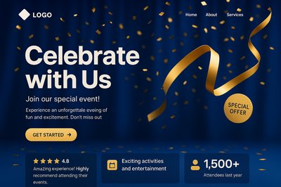 Dynamic Landing Page Design with Celebratory Elements