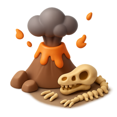 Colorful Cartoon Volcano with Dinosaur Skeleton