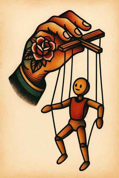 Colorful Marionette Tattoo Sketch on Beige Background