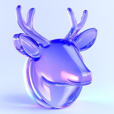 Stylized Glass Deer Head Sculpture in Gradient Colors