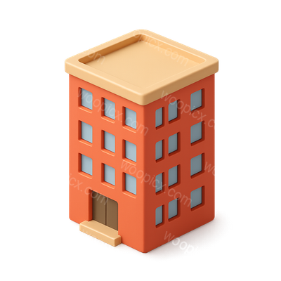 Stylized Isometric Apartment Icon with 3D Effect