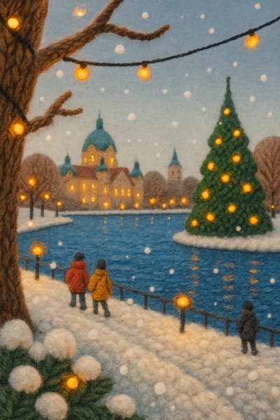 Winter Wonderland at Maschsee, Hannover in 3D Art Style