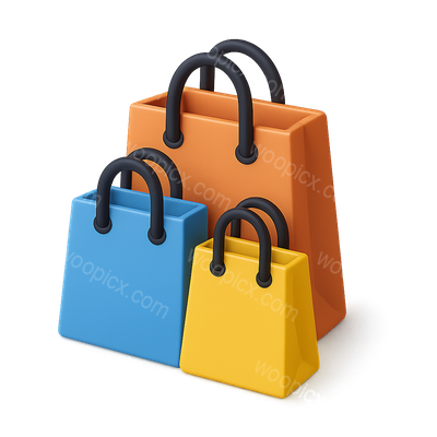 Colorful 3D Shopping Bags in Isometric View
