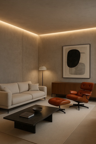Modern Minimalist Living Room with Soft Lighting