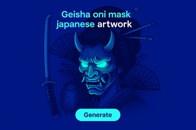 Vibrant Glowing Geisha Oni Mask Artwork Illustration