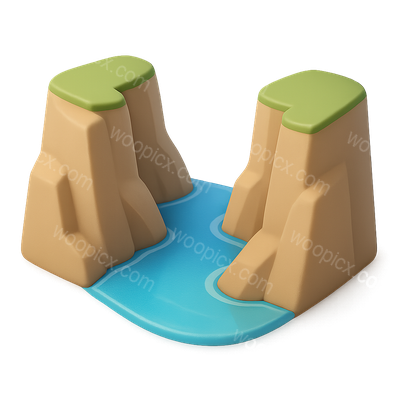 Isometric 3D Icon of a Fjord with Steep Cliffs