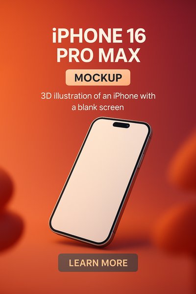 3D Mockup of iPhone 16 Pro Max with Blank Screen