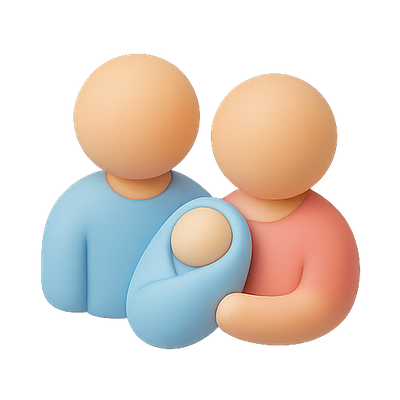 Stylized Family Illustration Emphasizing Parenthood and Care