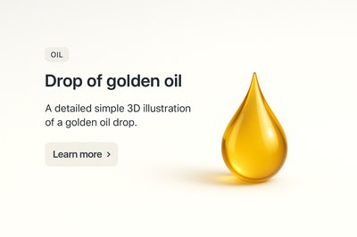 Realistic 3D Illustration of a Golden Oil Drop