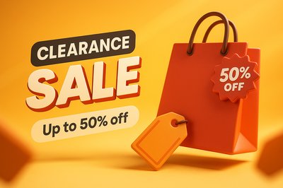 3D Promotional Clearance Sale Graphic with Shopping Bag