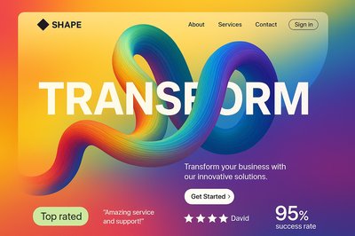 Modern Landing Page Design with Colorful Geometry and Bold Typography