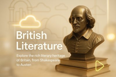 Artistic Representation of British Literature with Bust and Books