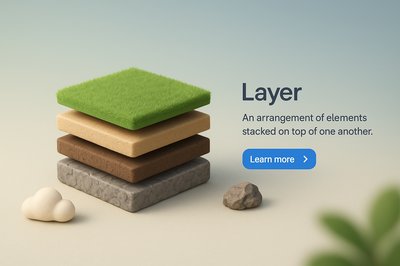 Realistic 3D Illustration of Layered Elements with Text