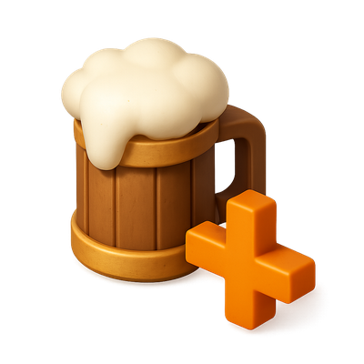 Stylish 3D Bar Icon Featuring Beer Mug and Plus Sign