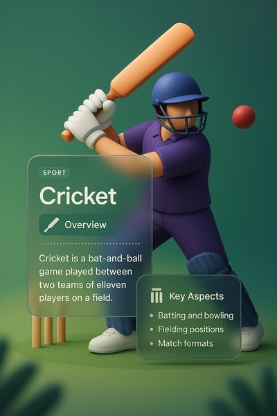 3D Cricket Illustration with Integrated Web Design Elements
