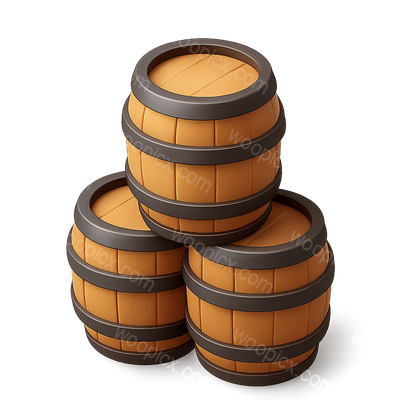 3D Stacked Barrels Icon with Isometric View