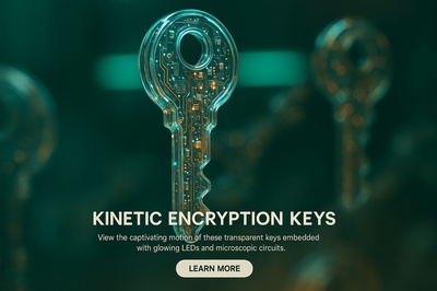 Kinetic Sculpture of Glowing Encryption Keys in Hyperrealistic Detail