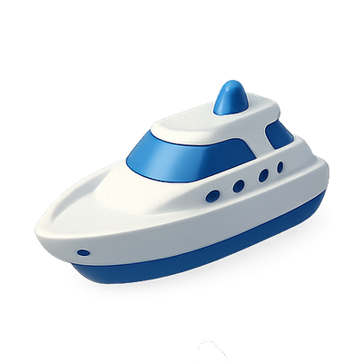 Stylized Yacht Illustration with Blue and White Color Scheme
