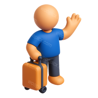 3D Traveler Icon with Suitcase and Wave Gesture