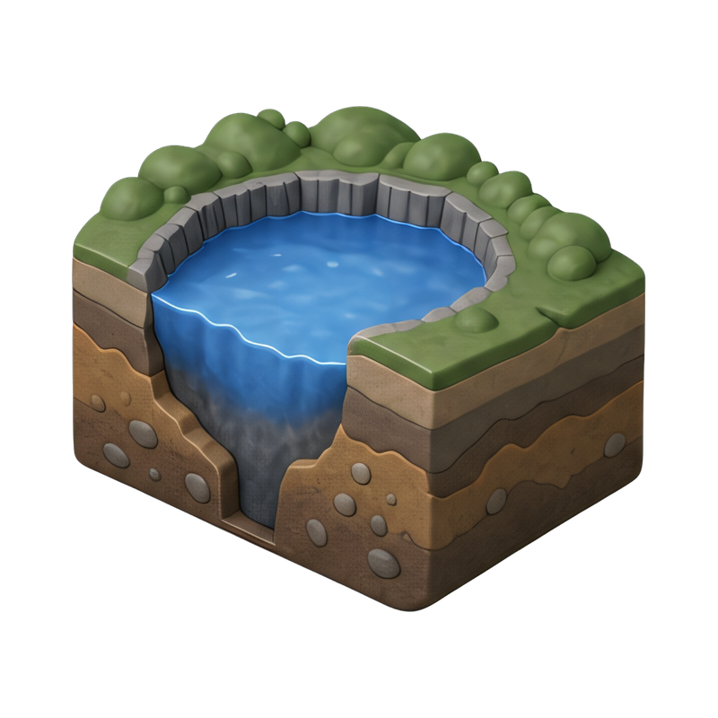 Crater lake geological illustration